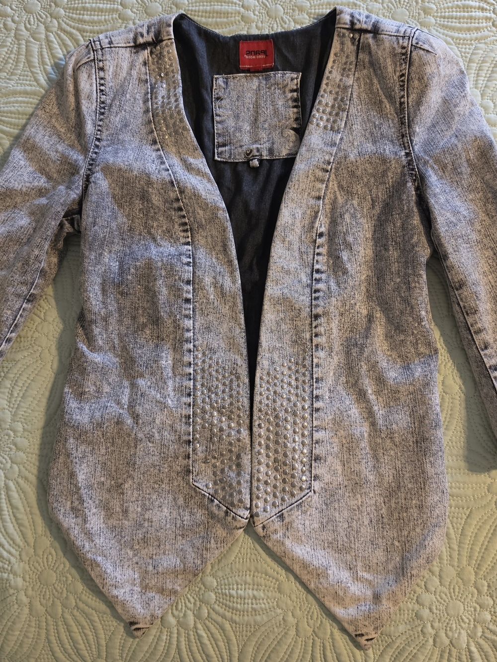 Vero Moda Light Gray Studded Open-Front Jean Jacket